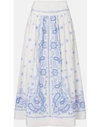 Self-Portrait - Embroidered Cotton Midi Skirt - Lyst