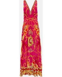 Camilla - V-neck Printed Silk Maxi Dress - Lyst
