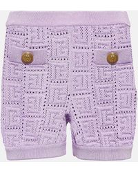 Balmain - Openwork Knit Monogrammed Shorts - Lyst