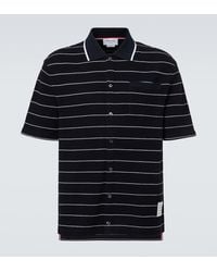 Thom Browne - Striped Cotton And Linen Polo Shirt - Lyst