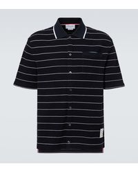 Thom Browne - Striped Cotton And Linen Polo Shirt - Lyst