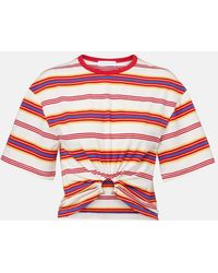 Rabanne - Gathered Striped Cotton-Blend T-Shirt - Lyst