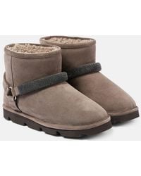 Brunello Cucinelli - Bottines Monili En Daim Et Shearling A Ornements - Lyst