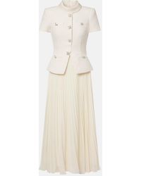 Self-Portrait - Pleated Boucle Chiffon Midi Dress - Lyst