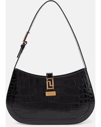 Versace - Greca Goddess Croc-effect Leather Shoulder Bag - Lyst