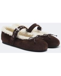 Miu Miu - Shearling-Lined Suede Ballet Flats - Lyst