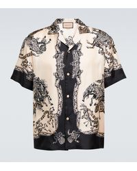 Gucci Camisa bowling de seda estampada - Negro