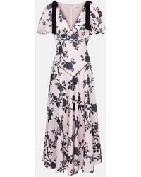 Self-Portrait - Floral Bow-Detail Satin Midi Dress - Lyst