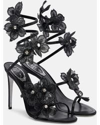 Rene Caovilla - Floriane Floral-Applique Satin Sandals - Lyst