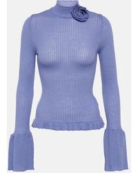 Blumarine - Ruffle-trimmed Ribbed-knit Wool Sweater - Lyst