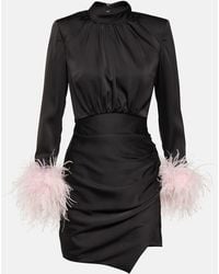Self-Portrait - Vestido Corto De Saten Con Plumas - Lyst