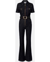 Self-Portrait - Belted Denim Jumpsuit - Lyst