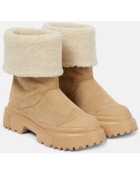 Hogan - H619 Faux Shearling-trimmed Suede Ankle Boots - Lyst