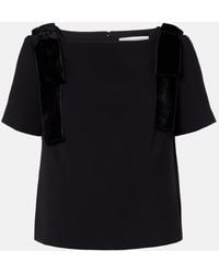 Carolina Herrera - Bow-Detail Velvet-Trimmed Crepe Top - Lyst