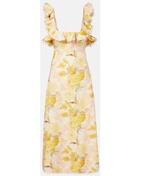 Zimmermann - Como Floral Ruffled Linen Midi Dress - Lyst