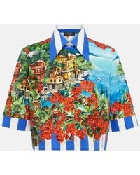 Dolce & Gabbana - Portofino Printed Cotton Poplin Cropped Shirt - Lyst