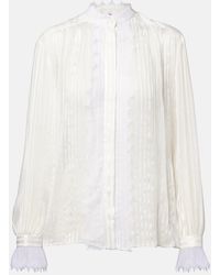 Chloé - Gathered Lace-Trimmed Silk Blouse - Lyst