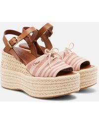 Chloé - Striped Canvas Espadrille Wedge Sandals - Lyst