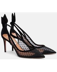 Aquazzura - Bow Tie 85 Suede-Trimmed Mesh Pumps - Lyst