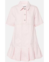 Ganni - Pleated Denim Shirt Dress - Lyst
