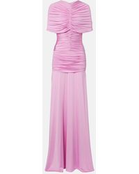 Self-Portrait - Caped Ruched Jersey Maxi Dress - Lyst