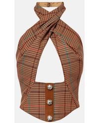 Area - Checked Halterneck Wool-Blend Top - Lyst