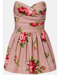Dolce & Gabbana - Floral Strapless Cotton Minidress - Lyst