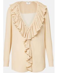 Saint Laurent - Crepe Ruffle Blouse - Lyst