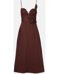 FARM Rio - Vestido Midi De Lino Con Aplique Floral - Lyst