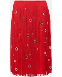 Prada - Fringed Embellished Silk Midi Skirt - Lyst