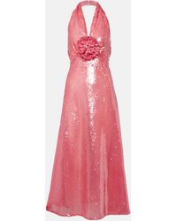 Rodarte - Floral-applique Sequined Midi Dress - Lyst