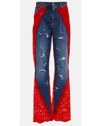 Dolce & Gabbana Jeans regular a vita alta con pizzo - Rosso
