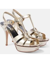 Saint Laurent - Tribute 105 Metallic Leather Platform Sandal - Lyst
