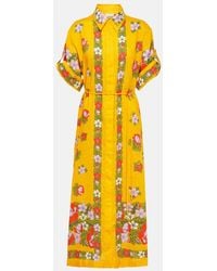ALÉMAIS - Belted Floral Linen Shirt Dress - Lyst