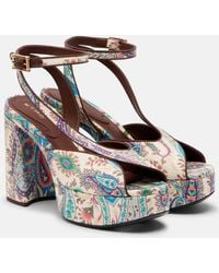 Etro - 120 Paisley Canvas Platform Sandals - Lyst