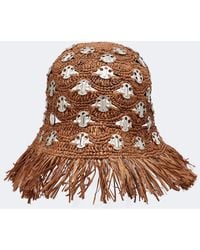 Rabanne - Fringed Studded Raffia Bucket Hat - Lyst