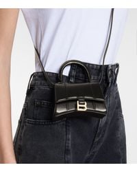 Balenciaga Hourglass Mini Leather Crossbody Bag - Black