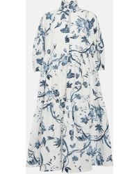Erdem - Floral-print Tiered-skirt Cotton Midi Dress - Lyst