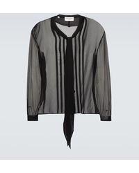 Saint Laurent - Camisa de crepe de china de seda con lazada - Lyst