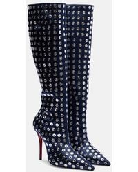 Christian Louboutin - Miss Z 100 Embellished Satin Knee-High Boots - Lyst