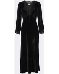 RIXO London - Larah Lace-Trimmed Velvet Midi Dress - Lyst