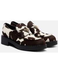 Prada - Chocolate Cow-Print Calf Hair Loafers - Lyst