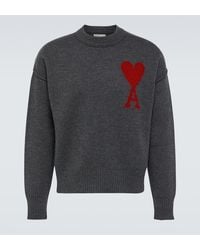 Ami Paris - Chunky Knit Heather Grey Red - Lyst