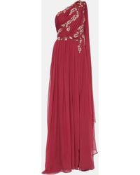 Costarellos - One-shoulder Embroidered Silk Gown - Lyst