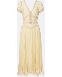 Self-Portrait - Lace-Trimmed Pleated Midi Dress - Lyst
