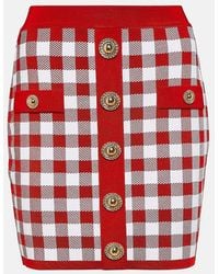 Balmain - Vichy Buttoned Mini Skirt - Lyst
