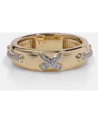 STONE AND STRAND - Diamond Cross Stitch 14kt Gold Ring With White Diamonds - Lyst