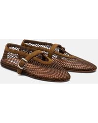 Alaïa - Leather-Trimmed Fishnet Ballet Flats - Lyst