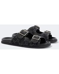 Gucci - Gg Leather-Trimmed Canvas Slides - Lyst