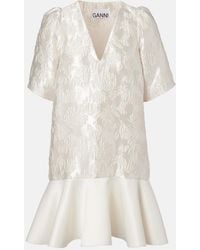 Ganni - Floral Satin Cloque Minidress - Lyst